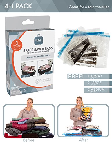Space Saver Bags for Travel 10 Pack Compression Bags for Travel  Accessories, No Vacuum Pump Needed, Roll-up Storage Bags for Luggage