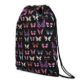 Cotton Canvas Waterproof Printed Drawstring Gym Work Backpack Rucksack (Butterfly Black)