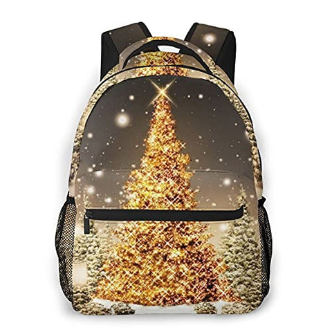 Casual Backpack,Merry Christmas Shining Gold Dressed Tre,Business Daypack Schoolbag For Men Women Teen