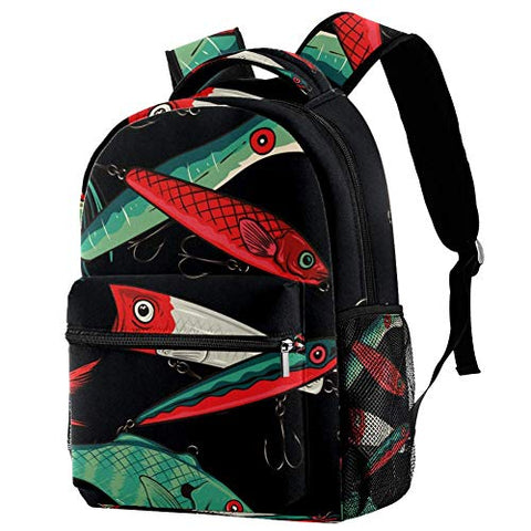 LORVIES Japanese Style Fishing Lures Pattern Casual Backpack School Bag Travel Daypack