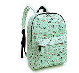 Travel Lightweight Canvas Cute Print Backpack Girls Women For School and Laptop (Green cat)