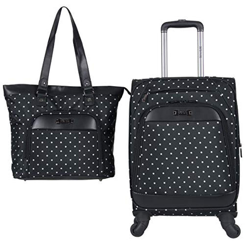 Kenneth Cole Reaction Dot Matrix 600d Polyester 2-Piece Luggage Set; Laptop Tote, 20" Carry-on, Black W/White Polka Dots