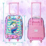 Kids Suitcase, Rolling Luggage with Wheels for Girls - Unicorn