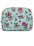 Vera Bradley Iconic Large Cosmetic Case/Bag, Signature Cotton, Aqua/Water Bouquet