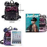 Women Girl's Sequin Backpack Cute Mini Fashion Backpack Ears Bowknot Shoulder School Bag(Blue)
