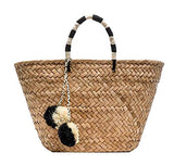 Straw Bag Handmade Beach Handbag Summer Bag Lightweight With Balls
