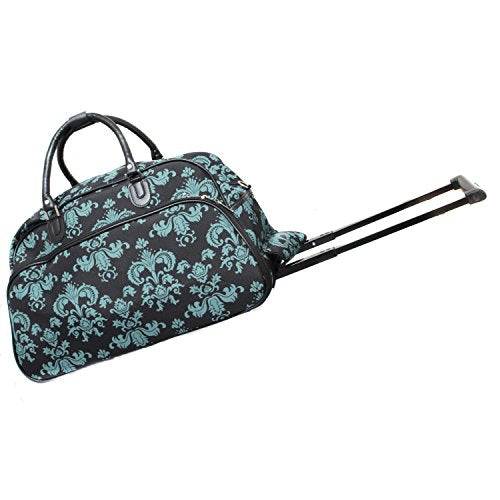 World Traveler 21 Inch Rolling Duffel Bag, Black Blue Damask, One Size