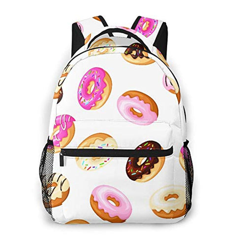 Multi leisure backpack,Colorful Donuts With Glaze And Sprinkles On A, travel sports School bag for adult youth College Students