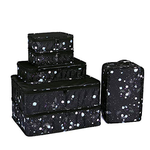 JJ POWER Travel Packing Cubes 6 Set with Bonus Shoe Bag (Starry)