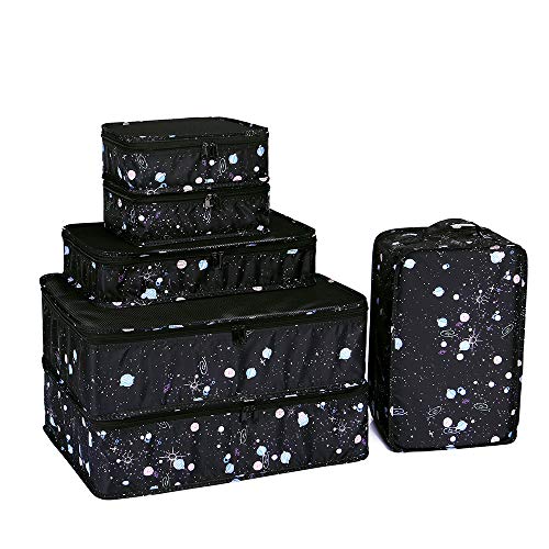 JJ POWER Travel Packing Cubes 6 Set with Bonus Shoe Bag (Starry)