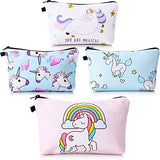 4 Pieces Makeup Bag Funny Cartoon Cosmetic Pouch Printed Toiletry Travelling Bags Cosmetic Bags for Women (Unicorn)