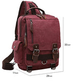 ABage Unisex Canvas Backpack Small Vintage Army Crossbody Sling Bag Purse School Bag, Burgundy