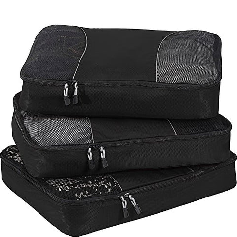 eBags Large Packing Cubes for Travel - 3pc Set - (Black)