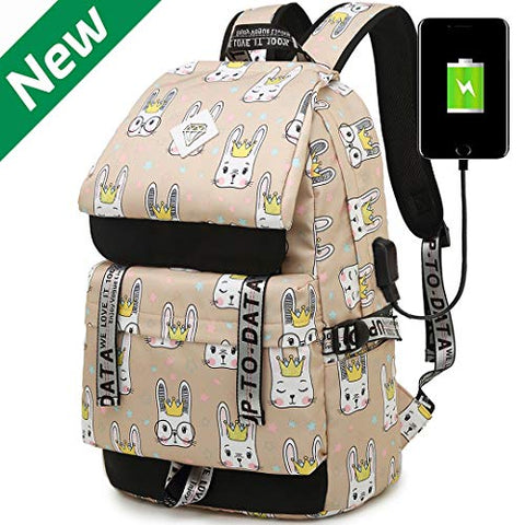 Hey Yoo HY790 Cute Rabbit School Backpack Travel Casual Hiking Daypack Laptop Book Bag School Bag Backpack for Teen Girls Women (Orange)