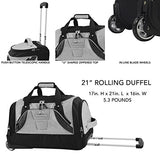 TPRC 21" "Adventure" Rolling Duffel Constructed with Honeycomb Designed RIP-STOP Material Includes Dual Side Pockets and Front Accessory Pocket, Gray Color Option