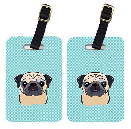 Caroline'S Treasures Bb1200Bt Pair Of Checkerboard Blue Fawn Pug Luggage Tags , Large, Multicolor