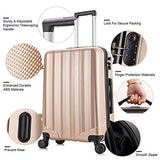 4 Pieces Travel Luggage Sets, Hardside Lightweight ABS Luggage Suitcase, 360° Spinner Wheels Travel Set Bag, Durable Trolley Suitcase 16" 20" 24" 28", 4 Pcs (Color Champagne Gold)