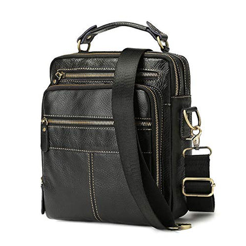 BAIGIO Men's Genuine Leather Shoulder Bag Vintage Cross-body Messenger Bags Multi-pocket Purse Soft