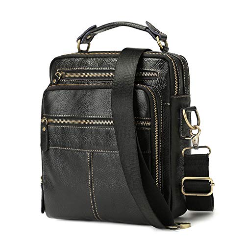 BAIGIO Men's Genuine Leather Shoulder Bag Vintage Cross-body Messenger Bags Multi-pocket Purse Soft