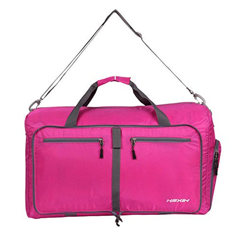 HEXIN Women and Men Travel Duffel Bag Foldable Lightweight Duffle Bags Pink