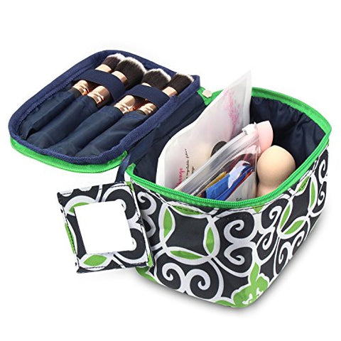 Zodaca Travel Cosmetic Organizer Carry Bag, Navy/Green Swirls