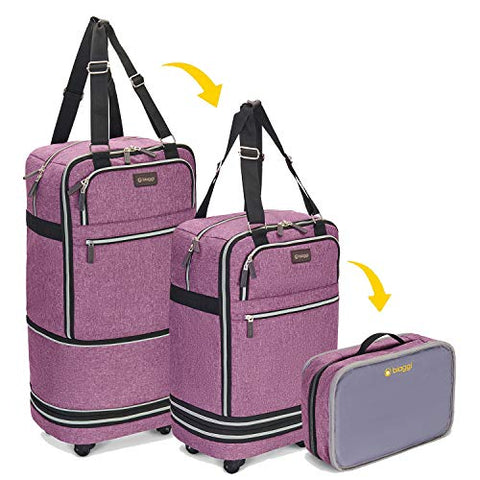 Biaggi Luggage Zipsak Boost Pro Foldable Spinner Carry On, Expands to Check-in Luggage, Purple