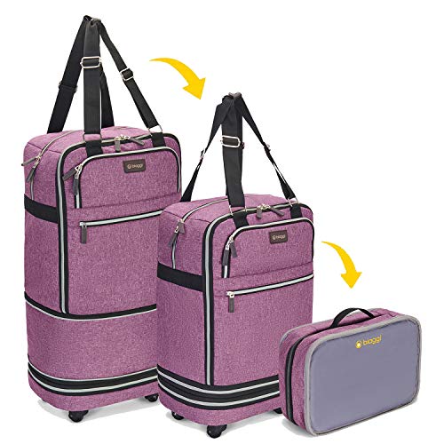 Biaggi Luggage Zipsak Boost Pro Foldable Spinner Carry On, Expands to Check-in Luggage, Purple