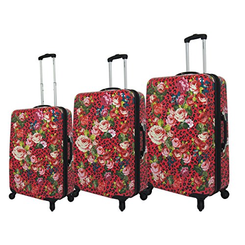 Chariot Leopard Flowers 3-Piece Hardside Upright Spinner Luggage Set, Pink
