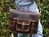 15 inch Vintage Leather Messenger Satchel Bag | Briefcase Laptop Messenger Bag by Aaron Leather