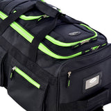 Olympia 8 Pocket Rolling Duffel Bag, Black/Lime, 22 inch