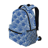 Stylish Vintage Japanese Waves Backpack- Lightweight School College Travel Bags, ChunBB 16" x 11.5" x 8"