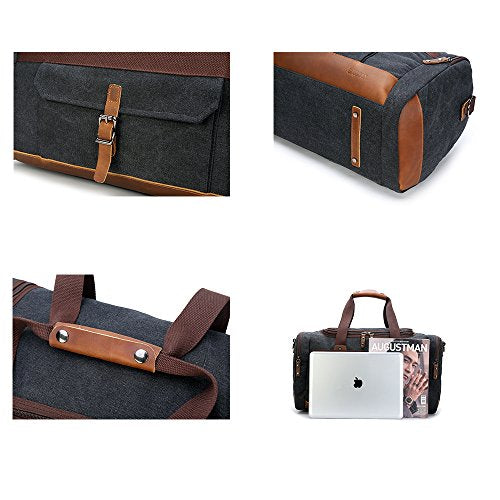 bluboon weekender overnight bag canvas genuine leather travel duffel tote Carry-on Luggage with Trim for leather accents Bluboon Weekender Overnight Duffle Bag