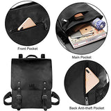 LXY Vegan Leather Backpack Vintage Laptop Bookbag for Women Men, Black Faux Leather Backpack Purse College School Bookbag Weekend Travel Daypack