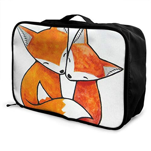 Travel Bags Cute Baby Fox Loving Portable Tote Custom Personalized Trolley Handle Luggage Bag
