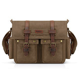 Kattee Unisex's Classic Military Canvas Shoulder Messenger Bag Leather Straps Fit 16" Laptop