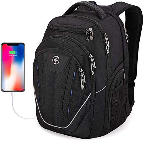 Swissdigital Terabyte TSA-Friendly Water-Resistant Large Backpack, Business Laptop Backpack for Men with USB Charging Port/RFID Protection Big School Bookbag Fits up to 15.6" Travel Laptop Backpack
