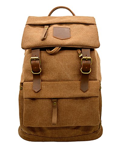 Smart ZZ Canvas Vintage Leather Backpack - Unisex Casual Travel Rucksack Satchel, Larger