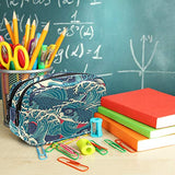 ALAZA Japanese Koi Carp Fish in the Wave Cosmetic Bag Leather Pencil Case Waterproof Portable Travel Makeup Pouch with Zipper for Women Girls Teens