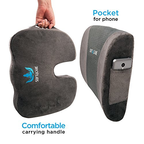 2pc Ergonomic Seat Cushion Lumbar Roll Combo for Chair - Pain and Pressure  Relief for Lower Back, Sciatica, Coccyx, Butt, Tailbone - Memory Foam