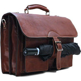 Floto Novella Roller Buckle Briefcase Messenger Bag in Full Grain Leather (Saddle Brown)
