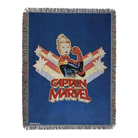 Marvel's Captain Marvel, "Vintage Victorious" Woven Tapestry Throw Blanket, 48" x 60", Multi Color