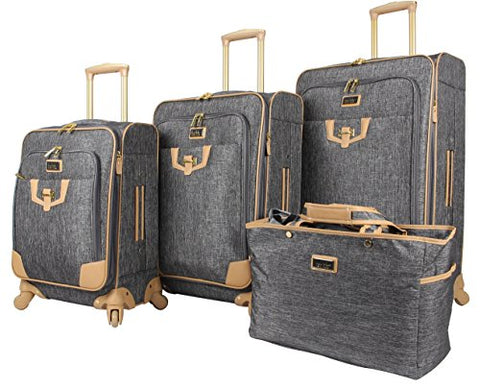 Nicole Miller Paige Collection 4-Piece Luggage Set: 28", 24", 20" Spinners And Tote Bag (Silver)