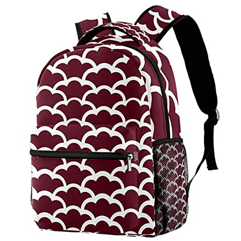 LORVIES Red And White Japanese Wave Motif Lightweight School Classic Backpack Travel Rucksack for Girls Women Kids Teens