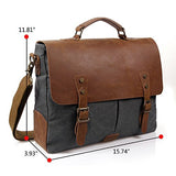Lifewit Genuine Leather Vintage 15.6" Laptop Canvas Messenger Satchel Bag (Grey)