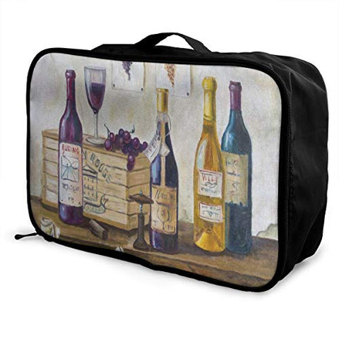 Travel Bags Bottles Wine And Grapes On The Table Watercolor Portable Foldable Hot Trolley Handle