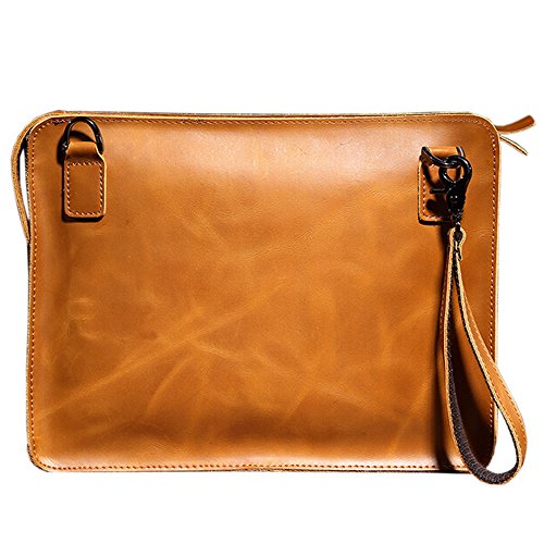Sealinf Mens Leather Handbag Zipper Briefcase Shoulder Crossbody Messenger Bag (Light Brown)