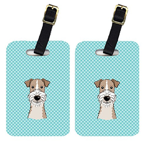 Caroline's Treasures BB1185BT Pair of Checkerboard Blue Wire Haired Fox Terrier Luggage Tags,