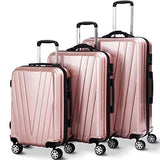 GHP 3-Pcs 20" 24" & 28" Pink Trolley Suitcas Luggage Set w TSA Lock Weighing Function