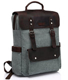 Vaschy Vintage Leather Backpack for Women and Men Canvas Ergonomic Rucksack Bookbag Daypack fits