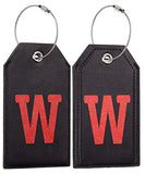 Casmonal Initial Leather Luggage Tag Travel Bag Tag Fully Bendable 1 pcs Set (W)